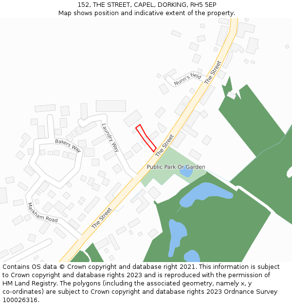 152, THE STREET, CAPEL, DORKING, RH5 5EP: Location map and indicative extent of plot
