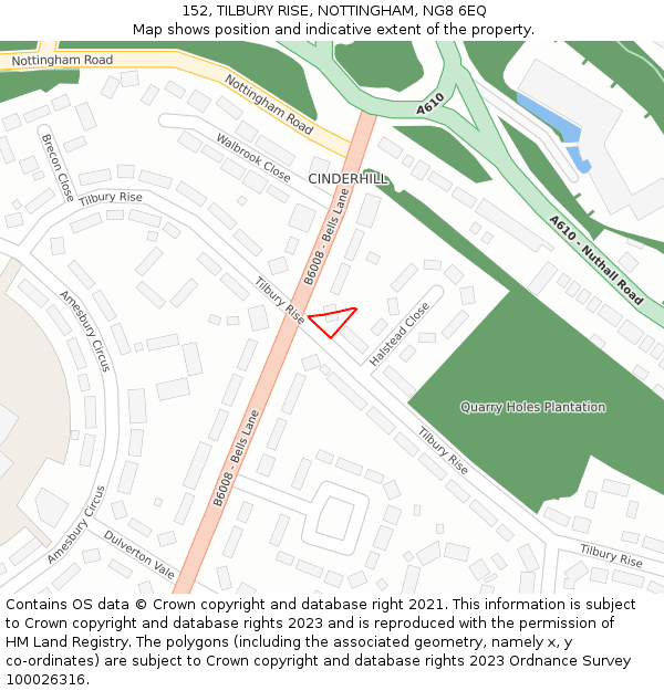 152, TILBURY RISE, NOTTINGHAM, NG8 6EQ: Location map and indicative extent of plot