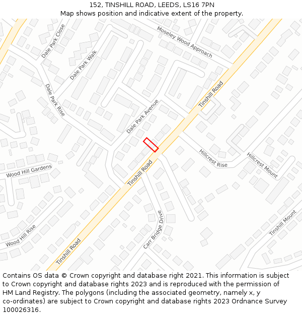 152, TINSHILL ROAD, LEEDS, LS16 7PN: Location map and indicative extent of plot