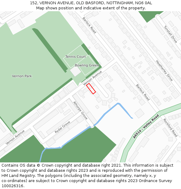 152, VERNON AVENUE, OLD BASFORD, NOTTINGHAM, NG6 0AL: Location map and indicative extent of plot
