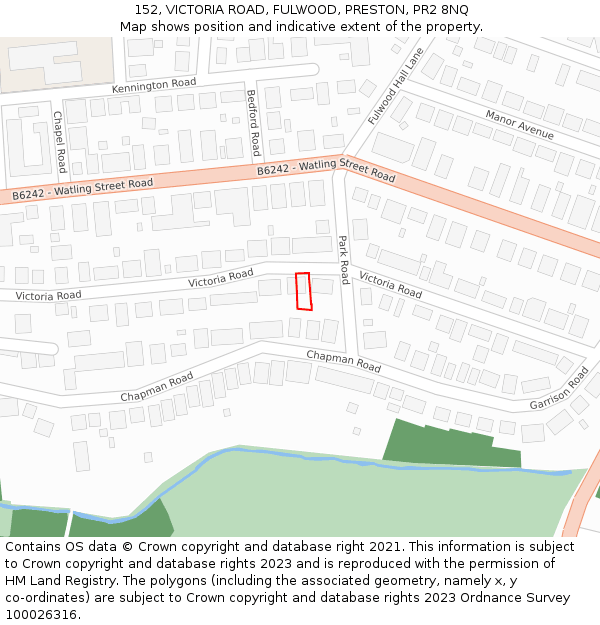 152, VICTORIA ROAD, FULWOOD, PRESTON, PR2 8NQ: Location map and indicative extent of plot