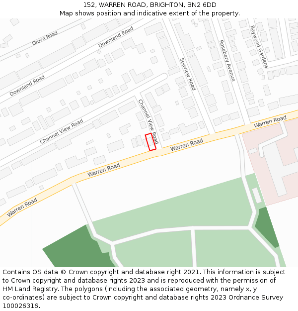 152, WARREN ROAD, BRIGHTON, BN2 6DD: Location map and indicative extent of plot
