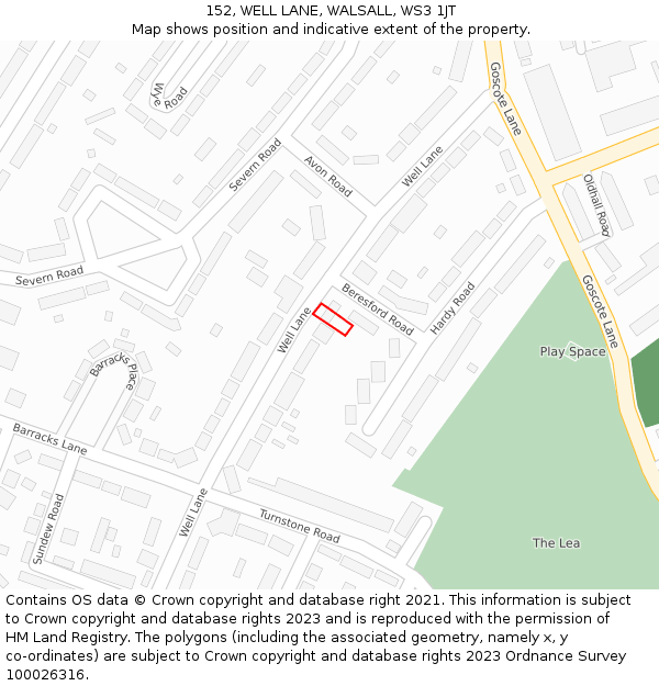 152, WELL LANE, WALSALL, WS3 1JT: Location map and indicative extent of plot