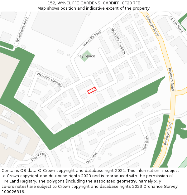 152, WYNCLIFFE GARDENS, CARDIFF, CF23 7FB: Location map and indicative extent of plot
