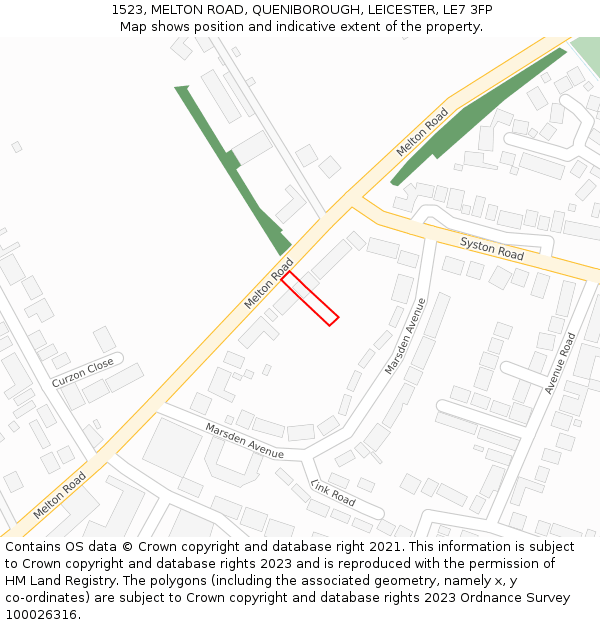 1523, MELTON ROAD, QUENIBOROUGH, LEICESTER, LE7 3FP: Location map and indicative extent of plot