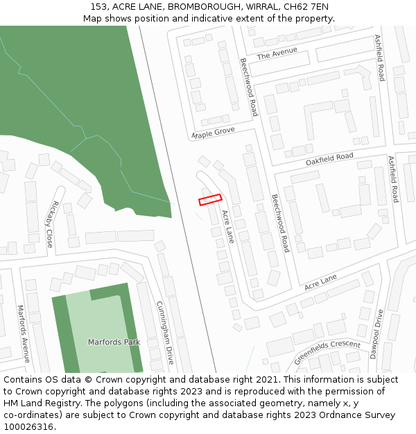 153, ACRE LANE, BROMBOROUGH, WIRRAL, CH62 7EN: Location map and indicative extent of plot