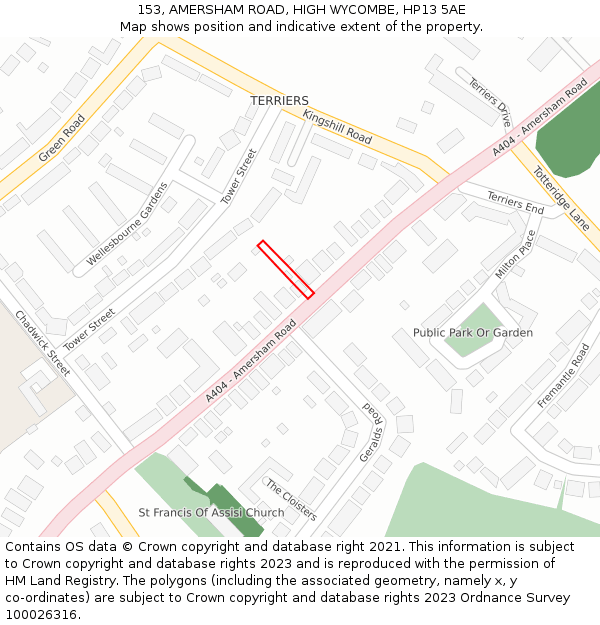 153, AMERSHAM ROAD, HIGH WYCOMBE, HP13 5AE: Location map and indicative extent of plot
