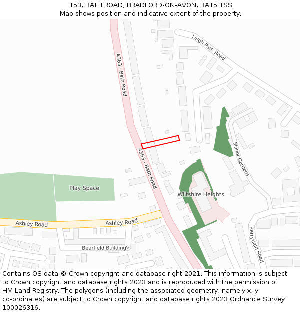 153, BATH ROAD, BRADFORD-ON-AVON, BA15 1SS: Location map and indicative extent of plot