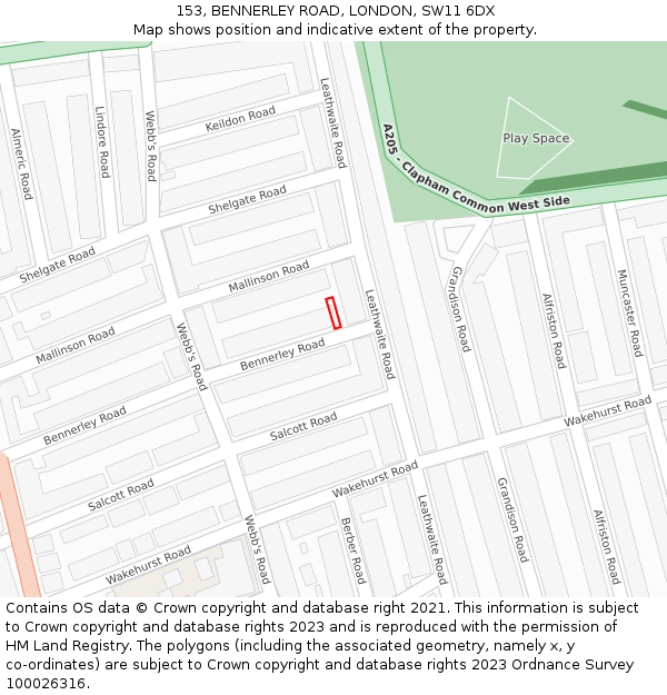 153, BENNERLEY ROAD, LONDON, SW11 6DX: Location map and indicative extent of plot