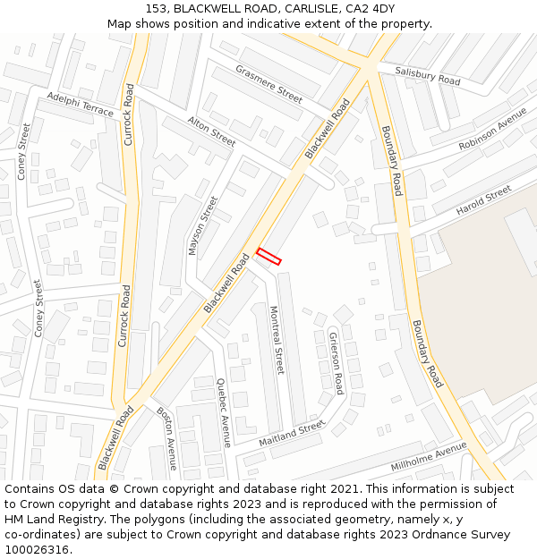 153, BLACKWELL ROAD, CARLISLE, CA2 4DY: Location map and indicative extent of plot