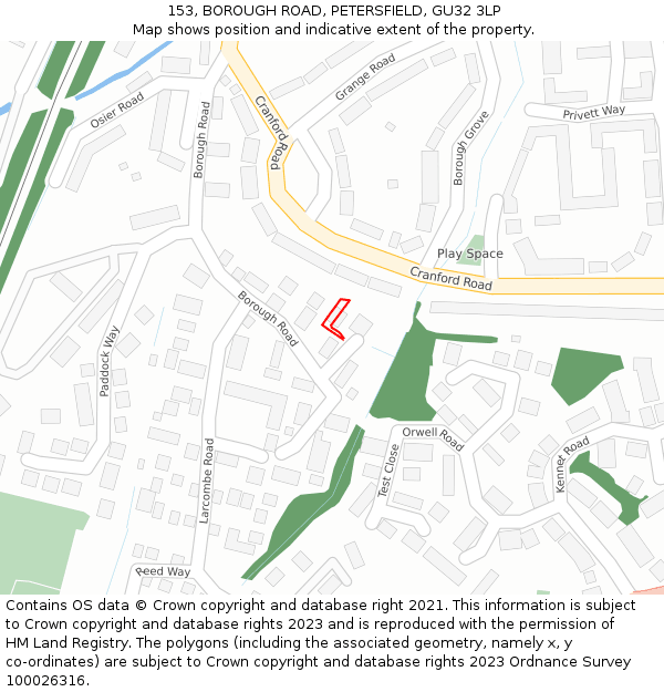 153, BOROUGH ROAD, PETERSFIELD, GU32 3LP: Location map and indicative extent of plot