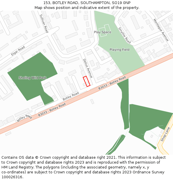 153, BOTLEY ROAD, SOUTHAMPTON, SO19 0NP: Location map and indicative extent of plot