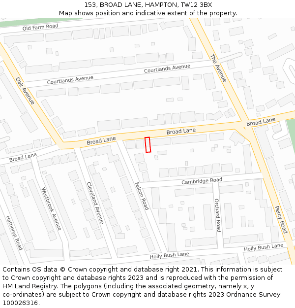 153, BROAD LANE, HAMPTON, TW12 3BX: Location map and indicative extent of plot