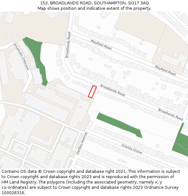 153, BROADLANDS ROAD, SOUTHAMPTON, SO17 3AQ: Location map and indicative extent of plot