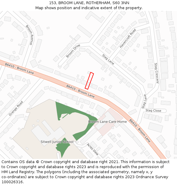 153, BROOM LANE, ROTHERHAM, S60 3NN: Location map and indicative extent of plot