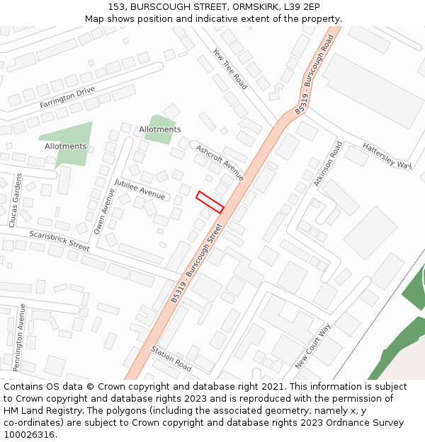 153, BURSCOUGH STREET, ORMSKIRK, L39 2EP: Location map and indicative extent of plot