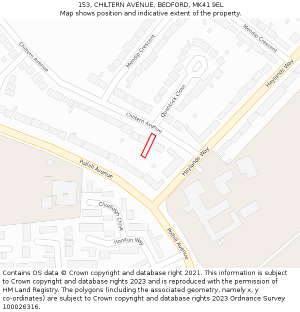 153, CHILTERN AVENUE, BEDFORD, MK41 9EL: Location map and indicative extent of plot