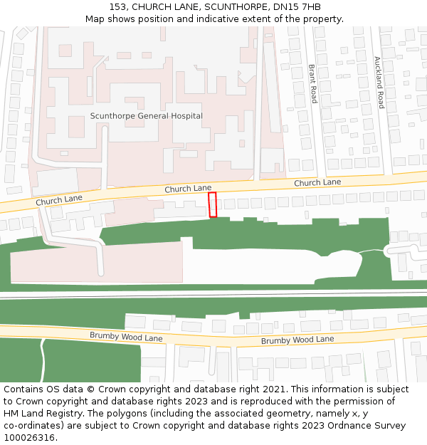 153, CHURCH LANE, SCUNTHORPE, DN15 7HB: Location map and indicative extent of plot