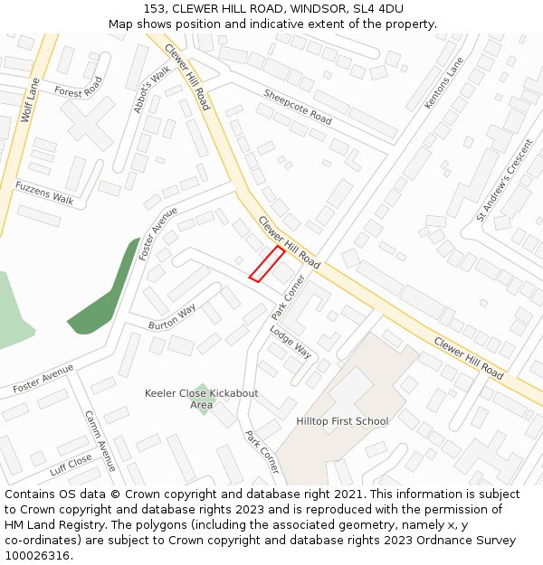 153, CLEWER HILL ROAD, WINDSOR, SL4 4DU: Location map and indicative extent of plot