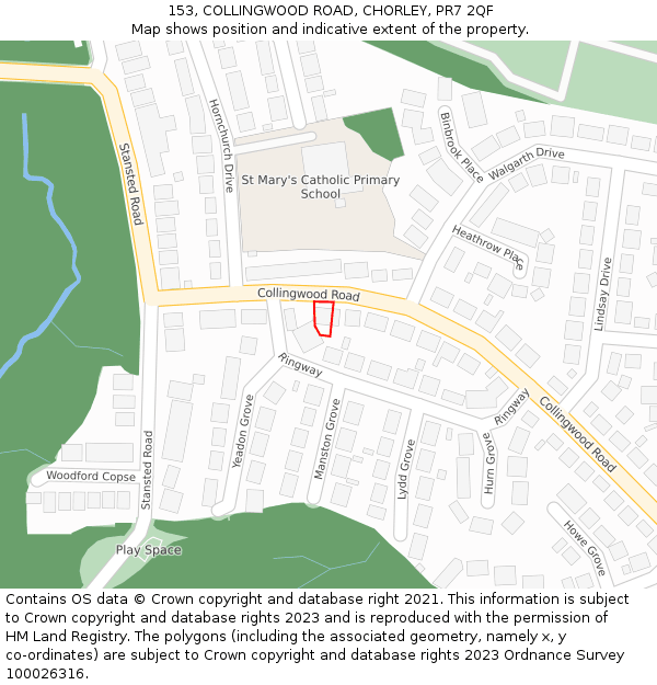 153, COLLINGWOOD ROAD, CHORLEY, PR7 2QF: Location map and indicative extent of plot