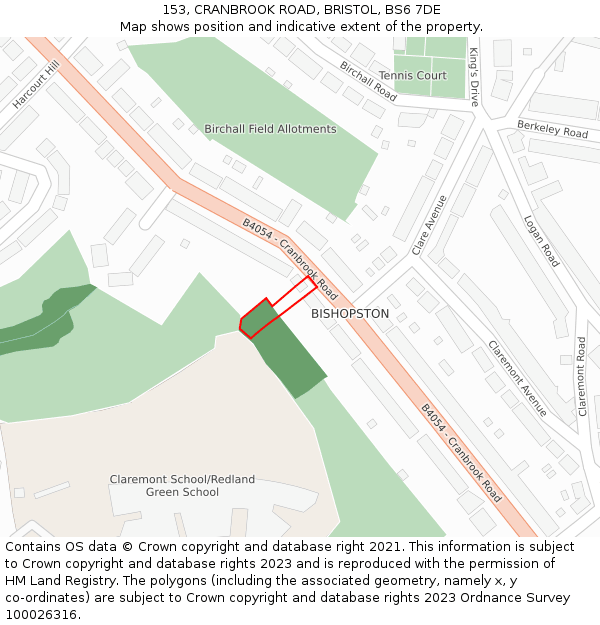 153, CRANBROOK ROAD, BRISTOL, BS6 7DE: Location map and indicative extent of plot