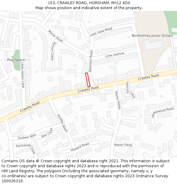153, CRAWLEY ROAD, HORSHAM, RH12 4DX: Location map and indicative extent of plot
