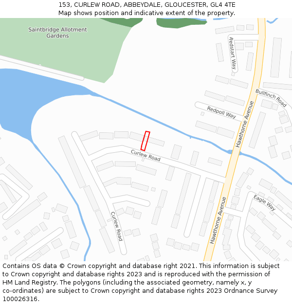 153, CURLEW ROAD, ABBEYDALE, GLOUCESTER, GL4 4TE: Location map and indicative extent of plot