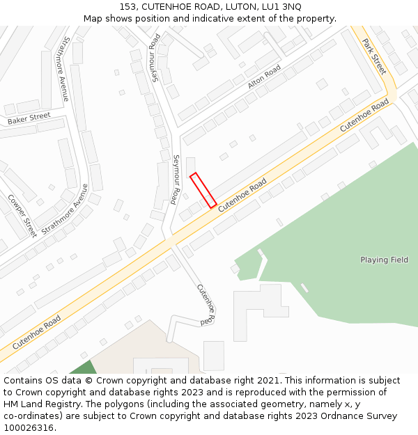 153, CUTENHOE ROAD, LUTON, LU1 3NQ: Location map and indicative extent of plot