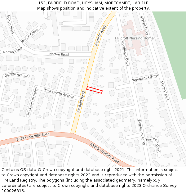 153, FAIRFIELD ROAD, HEYSHAM, MORECAMBE, LA3 1LR: Location map and indicative extent of plot