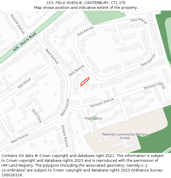 153, FIELD AVENUE, CANTERBURY, CT1 1TS: Location map and indicative extent of plot