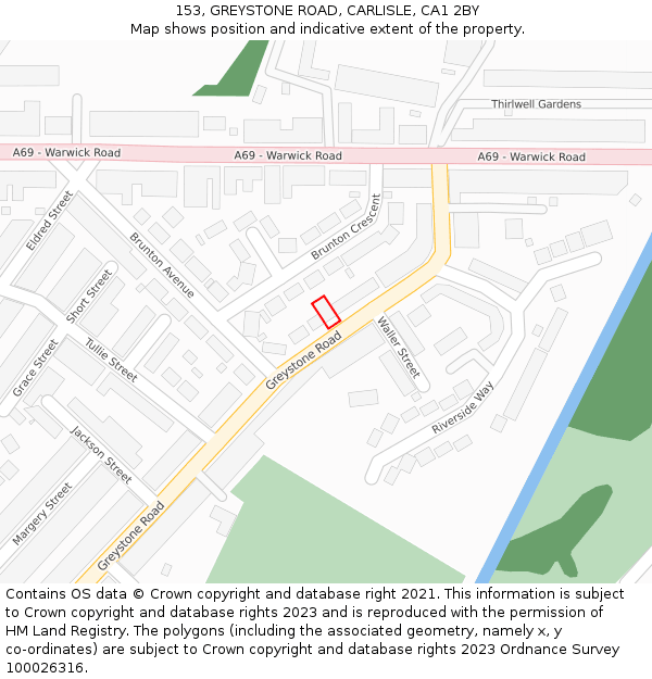 153, GREYSTONE ROAD, CARLISLE, CA1 2BY: Location map and indicative extent of plot