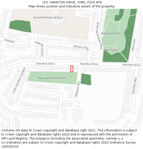 153, HAMILTON DRIVE, YORK, YO24 4PG: Location map and indicative extent of plot