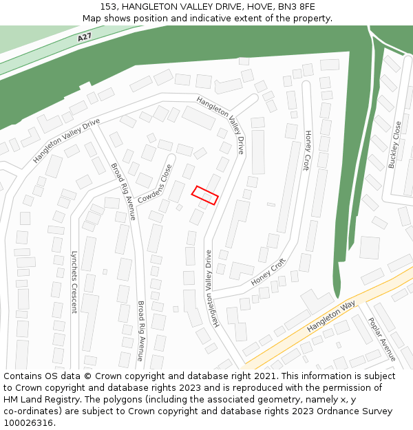 153, HANGLETON VALLEY DRIVE, HOVE, BN3 8FE: Location map and indicative extent of plot