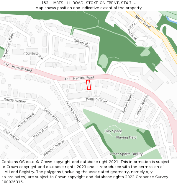 153, HARTSHILL ROAD, STOKE-ON-TRENT, ST4 7LU: Location map and indicative extent of plot
