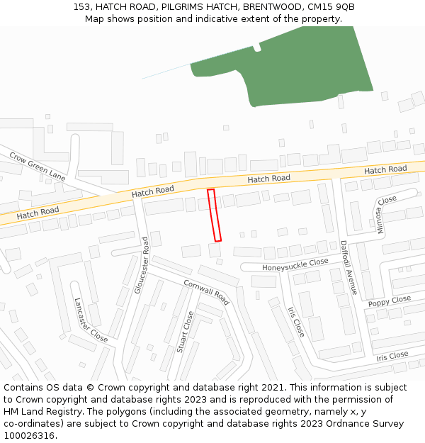 153, HATCH ROAD, PILGRIMS HATCH, BRENTWOOD, CM15 9QB: Location map and indicative extent of plot