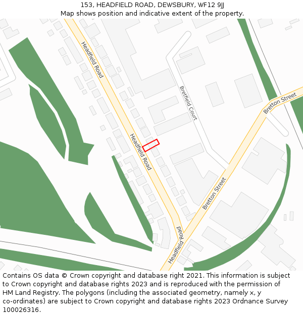153, HEADFIELD ROAD, DEWSBURY, WF12 9JJ: Location map and indicative extent of plot