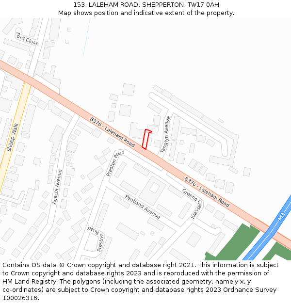 153, LALEHAM ROAD, SHEPPERTON, TW17 0AH: Location map and indicative extent of plot