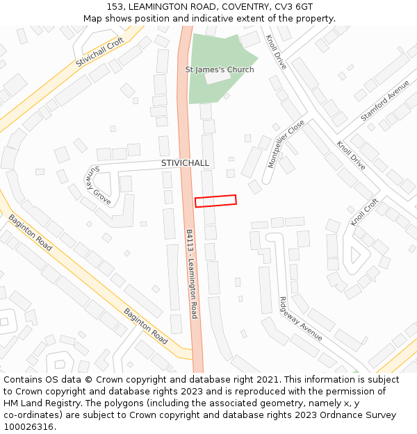153, LEAMINGTON ROAD, COVENTRY, CV3 6GT: Location map and indicative extent of plot