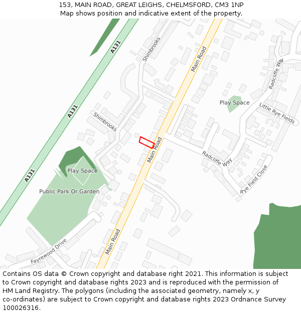 153, MAIN ROAD, GREAT LEIGHS, CHELMSFORD, CM3 1NP: Location map and indicative extent of plot