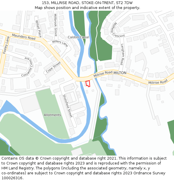 153, MILLRISE ROAD, STOKE-ON-TRENT, ST2 7DW: Location map and indicative extent of plot