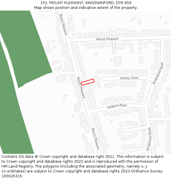 153, MOUNT PLEASANT, KINGSWINFORD, DY6 9SS: Location map and indicative extent of plot