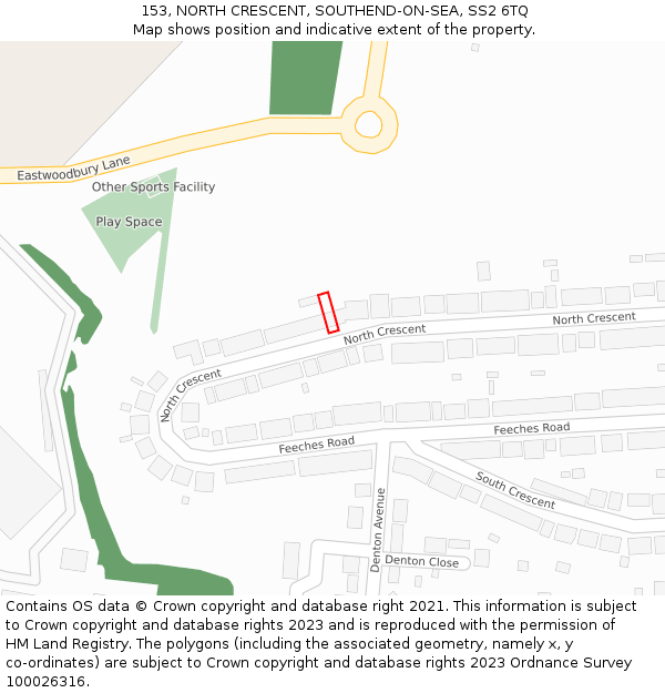 153, NORTH CRESCENT, SOUTHEND-ON-SEA, SS2 6TQ: Location map and indicative extent of plot