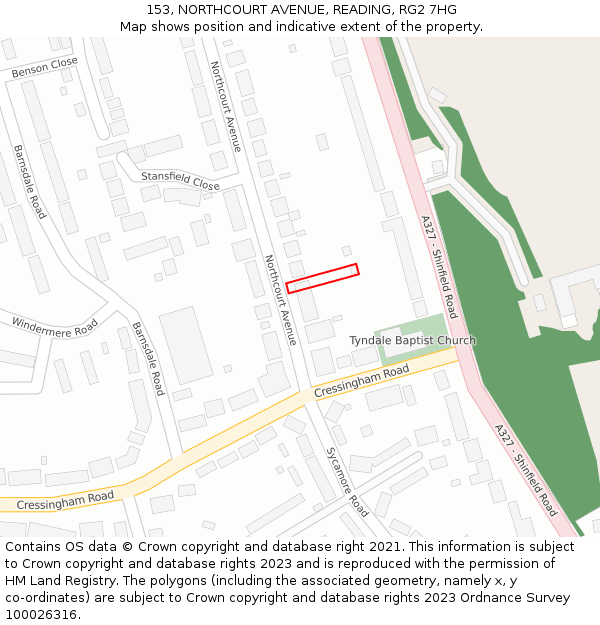 153, NORTHCOURT AVENUE, READING, RG2 7HG: Location map and indicative extent of plot
