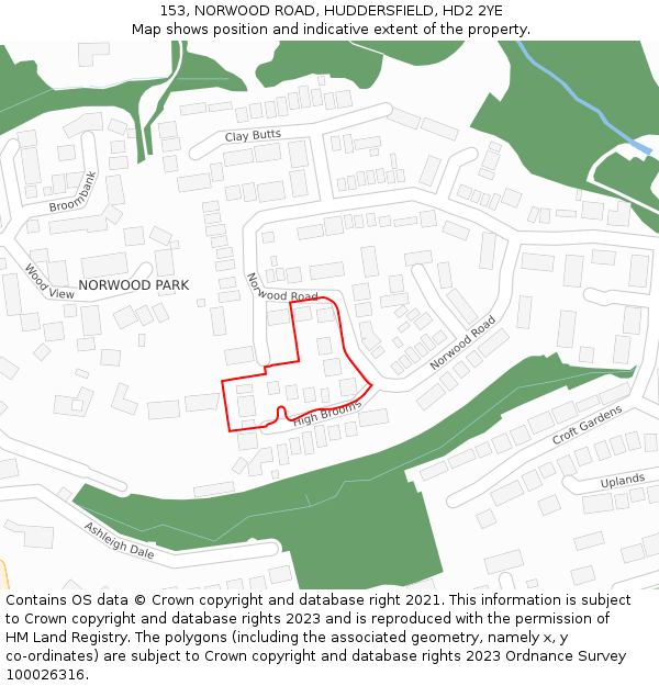 153, NORWOOD ROAD, HUDDERSFIELD, HD2 2YE: Location map and indicative extent of plot