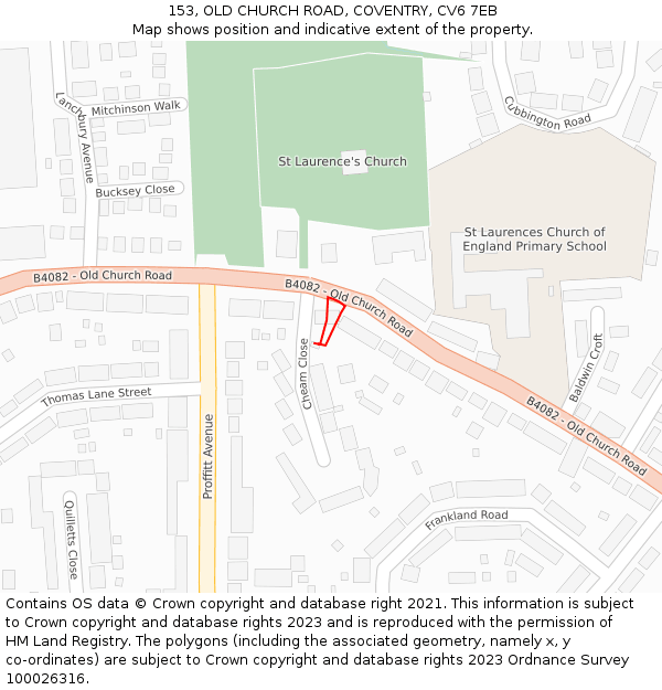 153, OLD CHURCH ROAD, COVENTRY, CV6 7EB: Location map and indicative extent of plot