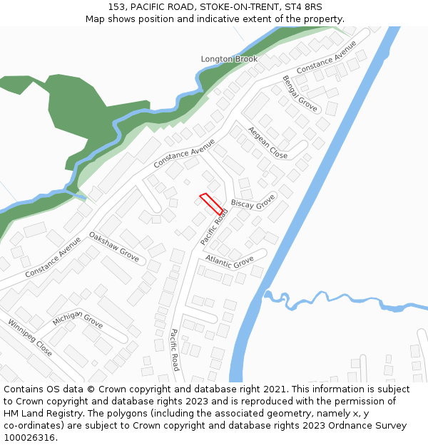 153, PACIFIC ROAD, STOKE-ON-TRENT, ST4 8RS: Location map and indicative extent of plot