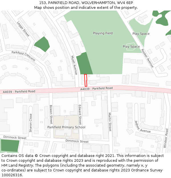153, PARKFIELD ROAD, WOLVERHAMPTON, WV4 6EP: Location map and indicative extent of plot