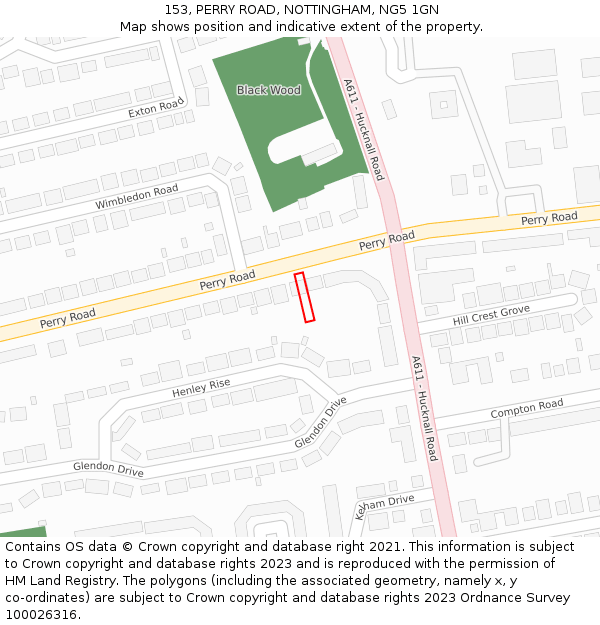 153, PERRY ROAD, NOTTINGHAM, NG5 1GN: Location map and indicative extent of plot