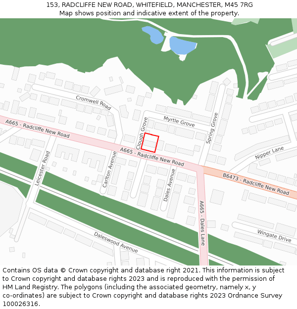 153, RADCLIFFE NEW ROAD, WHITEFIELD, MANCHESTER, M45 7RG: Location map and indicative extent of plot