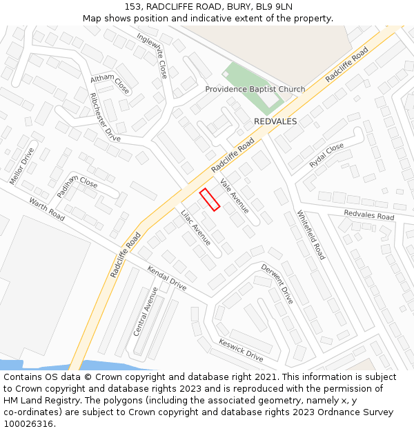 153, RADCLIFFE ROAD, BURY, BL9 9LN: Location map and indicative extent of plot